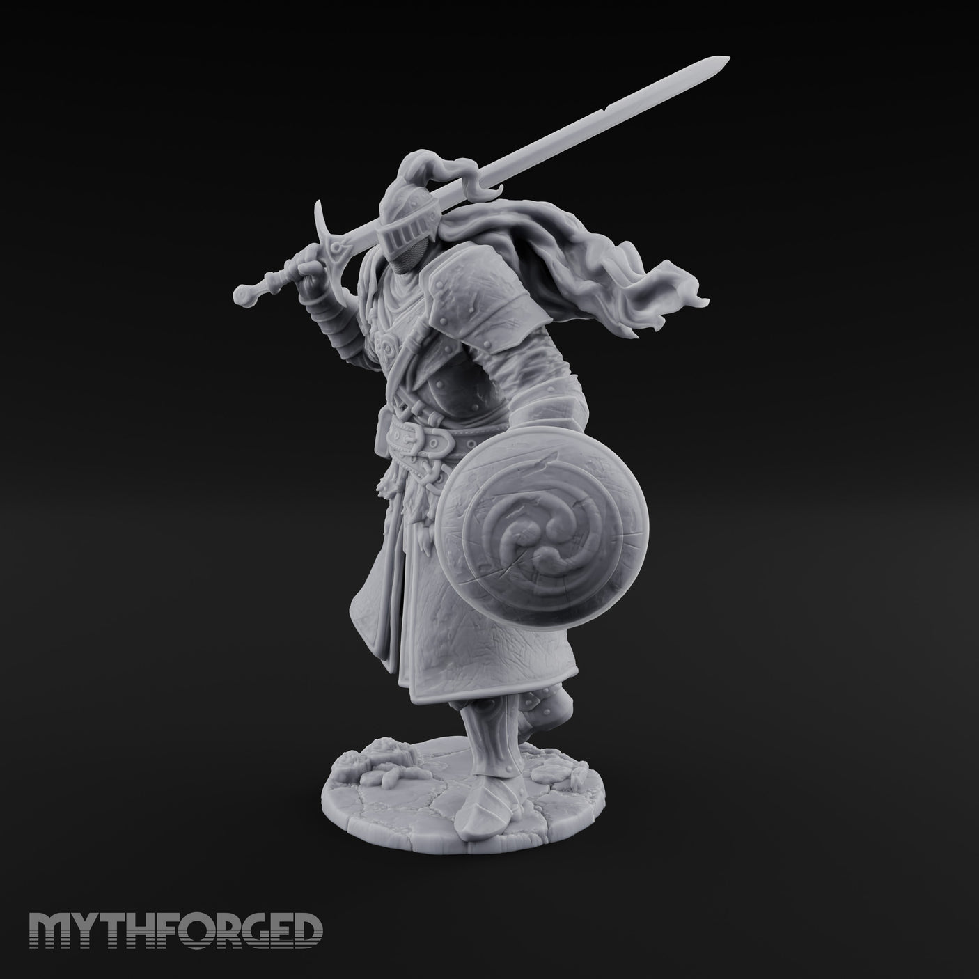 Sword Aloft Cloak Streaming Human Knight Miniature for Dungeons and Dragons, Pathfinder or other TTRPGs
