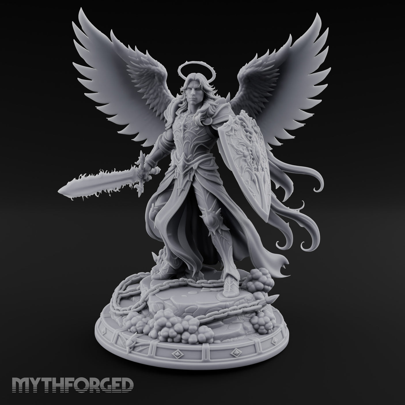 Sword And Shield Bearing Angel Warrior Miniature for Dungeons and Dragons, Pathfinder or other TTRPGs