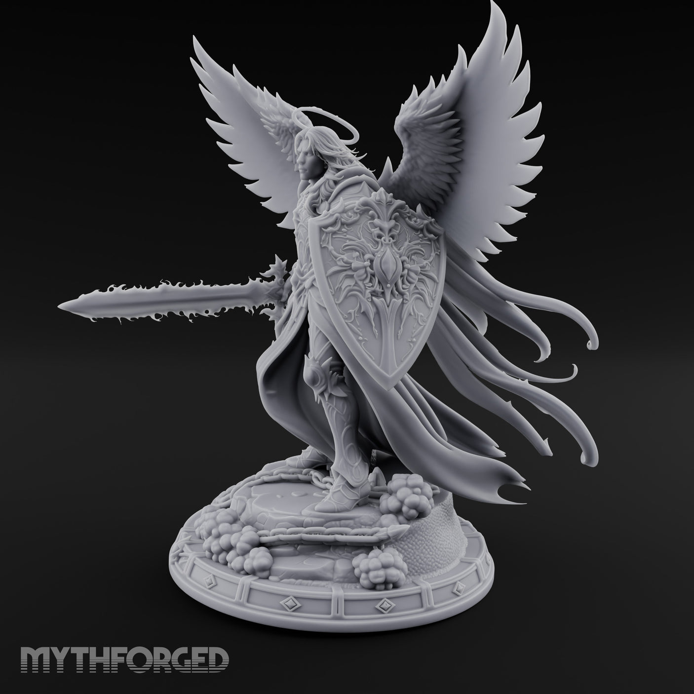 Sword And Shield Bearing Angel Warrior Miniature for Dungeons and Dragons, Pathfinder or other TTRPGs