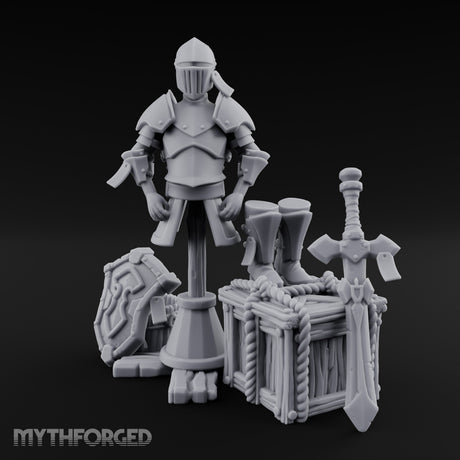 Sword-Leaned Rope-Bound Knight's Armour Stand Scene Miniature for Dungeons and Dragons, Pathfinder or other TTRPGs