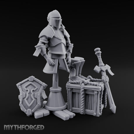 Sword-Leaned Rope-Bound Knight's Armour Stand Scene Miniature for Dungeons and Dragons, Pathfinder or other TTRPGs