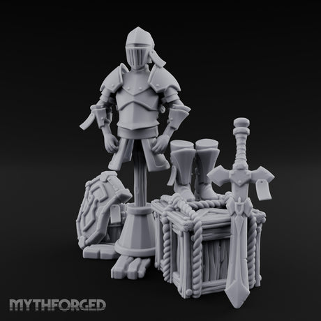 Sword-Leaned Rope-Bound Knight's Armour Stand Scene Miniature for Dungeons and Dragons, Pathfinder or other TTRPGs