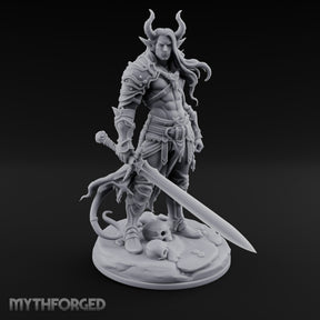 Sword Lowered Skulls Underfoot Demon Warrior Miniature for Dungeons and Dragons, Pathfinder or other TTRPGs
