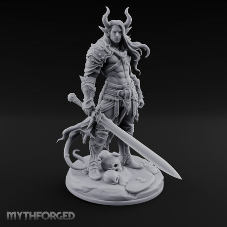 Sword Lowered Skulls Underfoot Demon Warrior Miniature for Dungeons and Dragons, Pathfinder or other TTRPGs