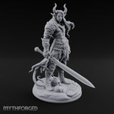 Sword Lowered Skulls Underfoot Demon Warrior Miniature for Dungeons and Dragons, Pathfinder or other TTRPGs