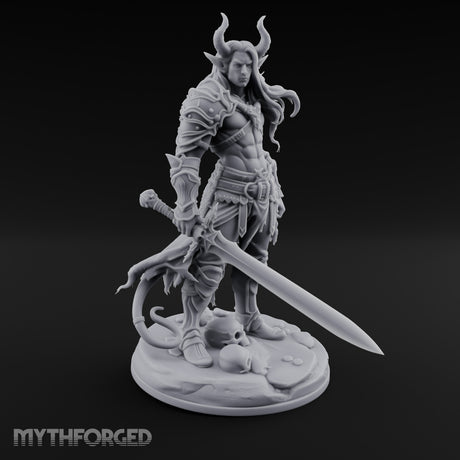 Sword Lowered Skulls Underfoot Demon Warrior Miniature for Dungeons and Dragons, Pathfinder or other TTRPGs