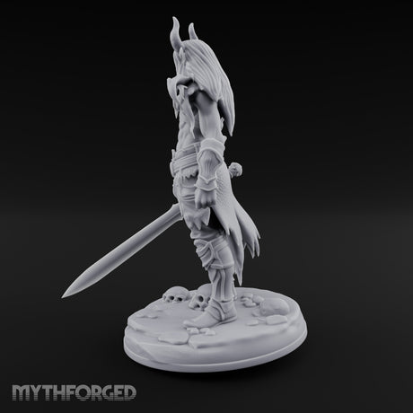 Sword Lowered Skulls Underfoot Demon Warrior Miniature for Dungeons and Dragons, Pathfinder or other TTRPGs
