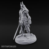 Sword Lowered Skulls Underfoot Demon Warrior Miniature for Dungeons and Dragons, Pathfinder or other TTRPGs