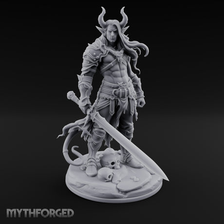 Sword Lowered Skulls Underfoot Demon Warrior Miniature for Dungeons and Dragons, Pathfinder or other TTRPGs