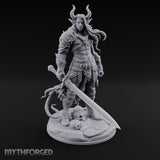 Sword Lowered Skulls Underfoot Demon Warrior Miniature for Dungeons and Dragons, Pathfinder or other TTRPGs