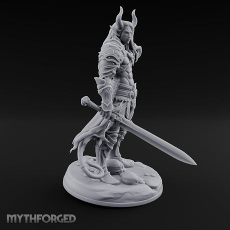 Sword Lowered Skulls Underfoot Demon Warrior Miniature for Dungeons and Dragons, Pathfinder or other TTRPGs