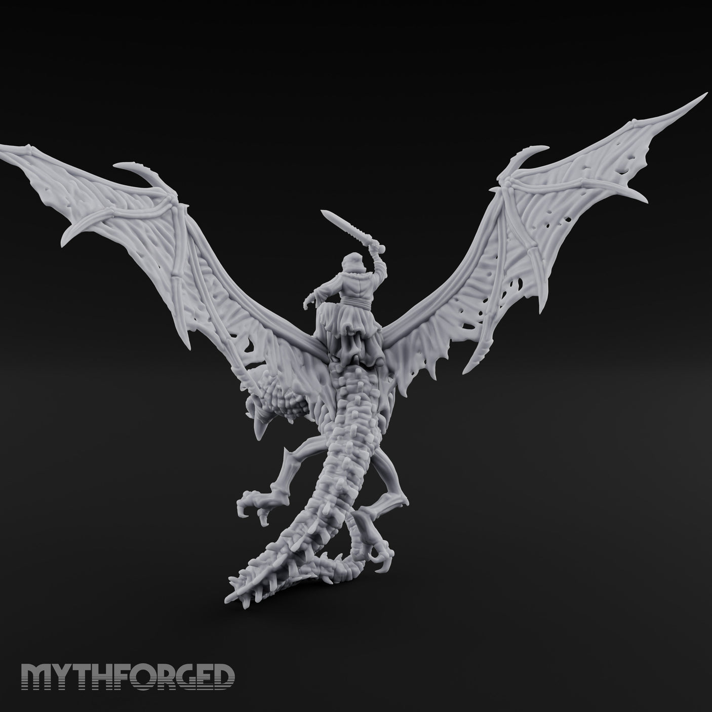 Sword Raised Aloft Human Undead Dragon Rider Miniature for Dungeons and Dragons, Pathfinder or other TTRPGs