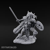 Sword Raised Shield Braced Human Barbarian Miniature for Dungeons and Dragons, Pathfinder or other TTRPGs