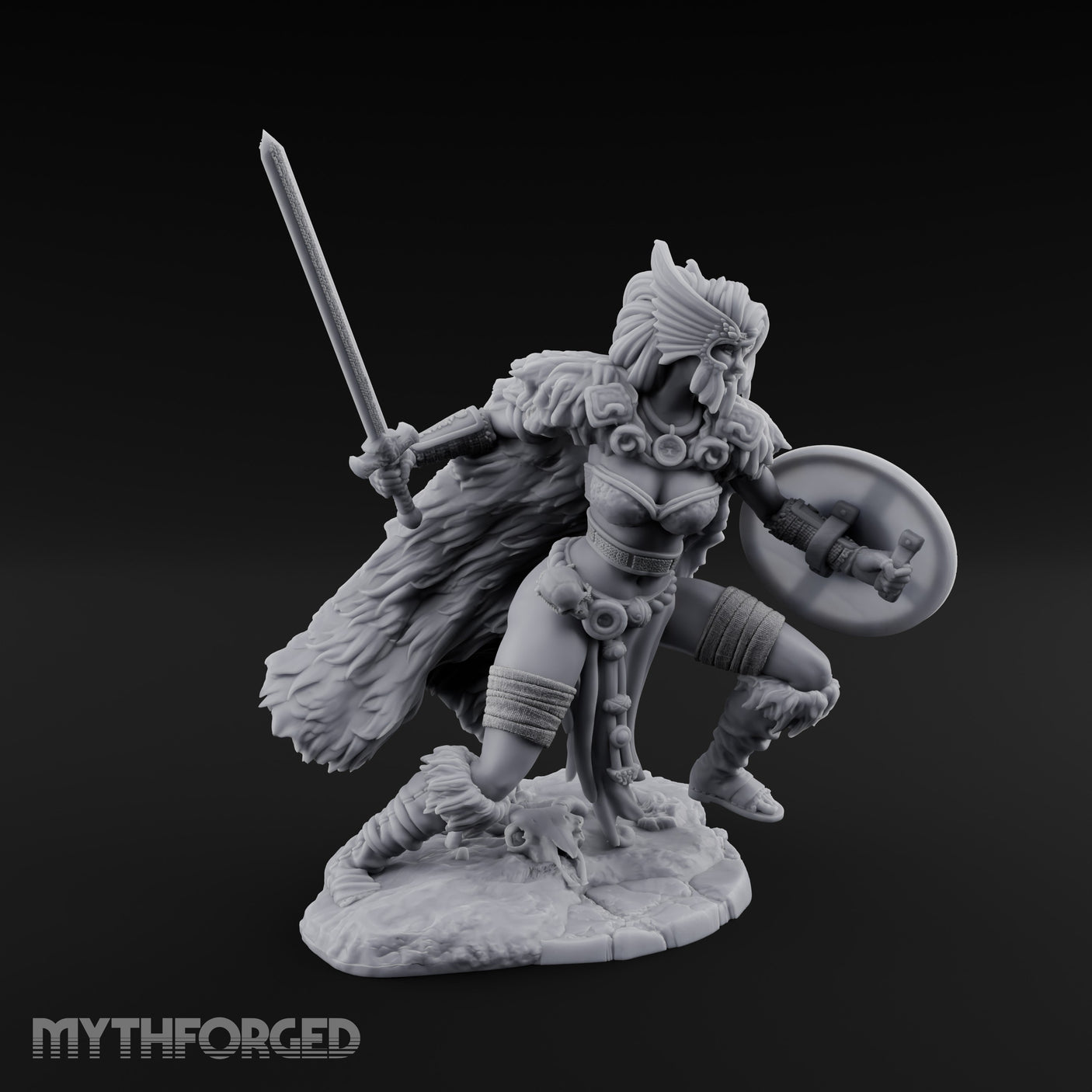 Sword Raised Shield Braced Human Barbarian Miniature for Dungeons and Dragons, Pathfinder or other TTRPGs