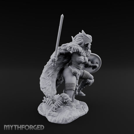 Sword Raised Shield Braced Human Barbarian Miniature for Dungeons and Dragons, Pathfinder or other TTRPGs