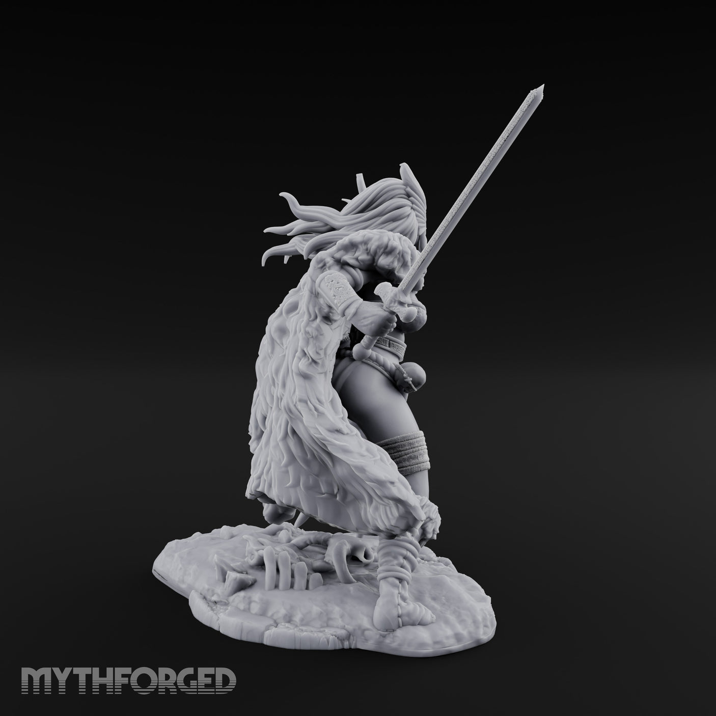 Sword Raised Shield Braced Human Barbarian Miniature for Dungeons and Dragons, Pathfinder or other TTRPGs