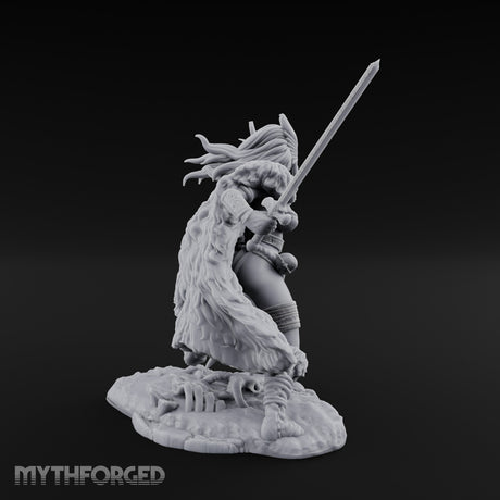 Sword Raised Shield Braced Human Barbarian Miniature for Dungeons and Dragons, Pathfinder or other TTRPGs