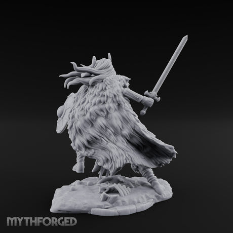 Sword Raised Shield Braced Human Barbarian Miniature for Dungeons and Dragons, Pathfinder or other TTRPGs