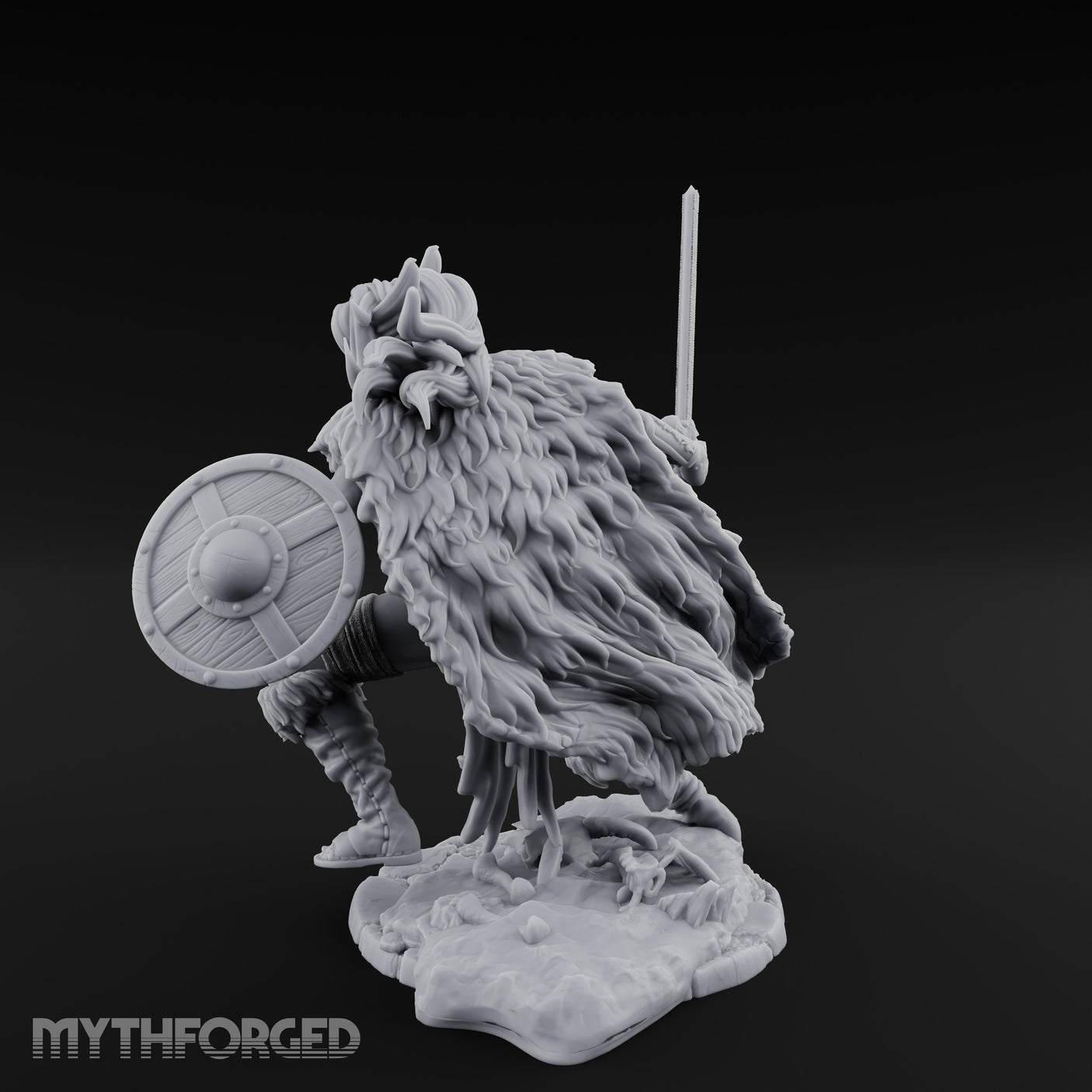 Sword Raised Shield Braced Human Barbarian Miniature for Dungeons and Dragons, Pathfinder or other TTRPGs
