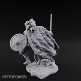 Sword Raised Shield Braced Human Barbarian Miniature for Dungeons and Dragons, Pathfinder or other TTRPGs