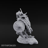 Sword Raised Shield Braced Human Barbarian Miniature for Dungeons and Dragons, Pathfinder or other TTRPGs