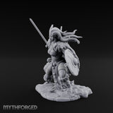 Sword Raised Shield Braced Human Barbarian Miniature for Dungeons and Dragons, Pathfinder or other TTRPGs