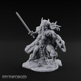 Sword Raised Shield Braced Human Barbarian Miniature for Dungeons and Dragons, Pathfinder or other TTRPGs