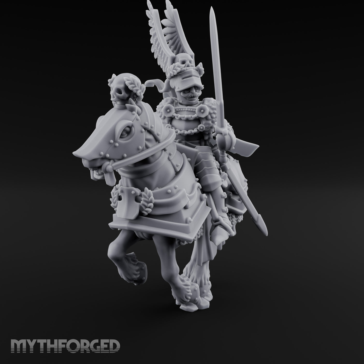 Sword Raised Winged Helm General on Horseback Miniature for Dungeons and Dragons, Pathfinder or other TTRPGs