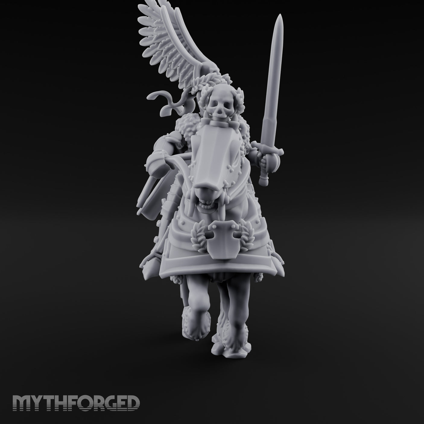 Sword Raised Winged Helm General on Horseback Miniature for Dungeons and Dragons, Pathfinder or other TTRPGs
