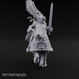 Sword Raised Winged Helm General on Horseback Miniature for Dungeons and Dragons, Pathfinder or other TTRPGs