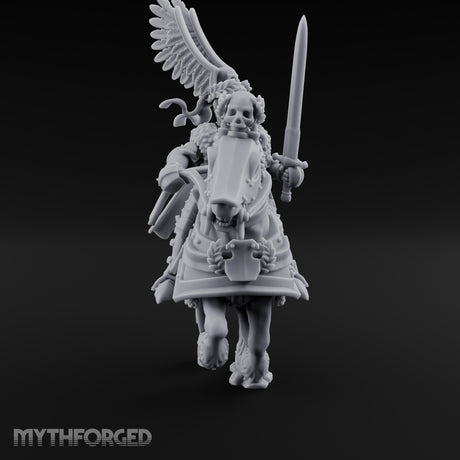 Sword Raised Winged Helm General on Horseback Miniature for Dungeons and Dragons, Pathfinder or other TTRPGs