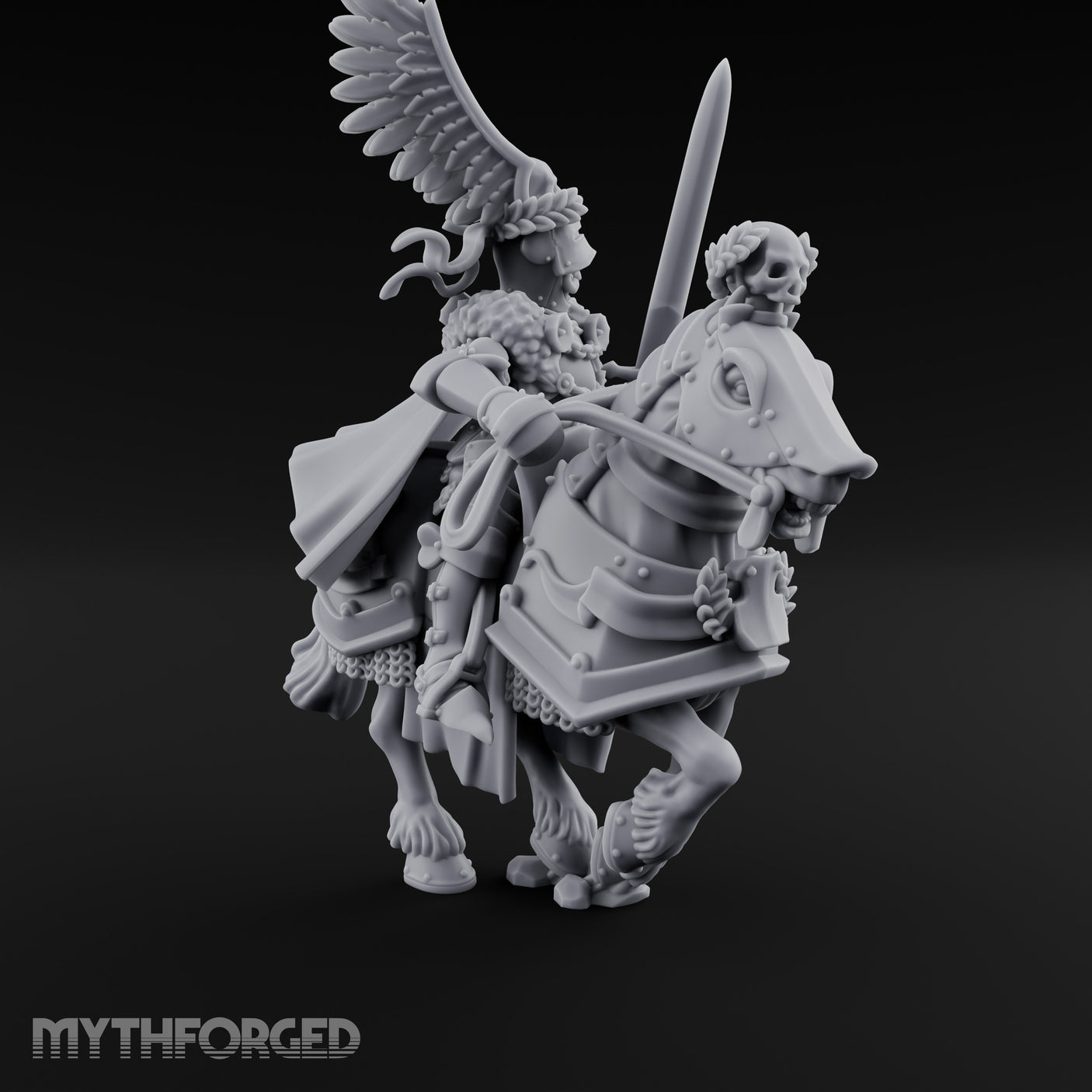 Sword Raised Winged Helm General on Horseback Miniature for Dungeons and Dragons, Pathfinder or other TTRPGs