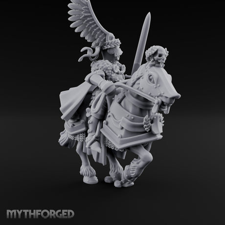 Sword Raised Winged Helm General on Horseback Miniature for Dungeons and Dragons, Pathfinder or other TTRPGs