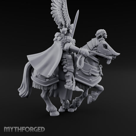 Sword Raised Winged Helm General on Horseback Miniature for Dungeons and Dragons, Pathfinder or other TTRPGs