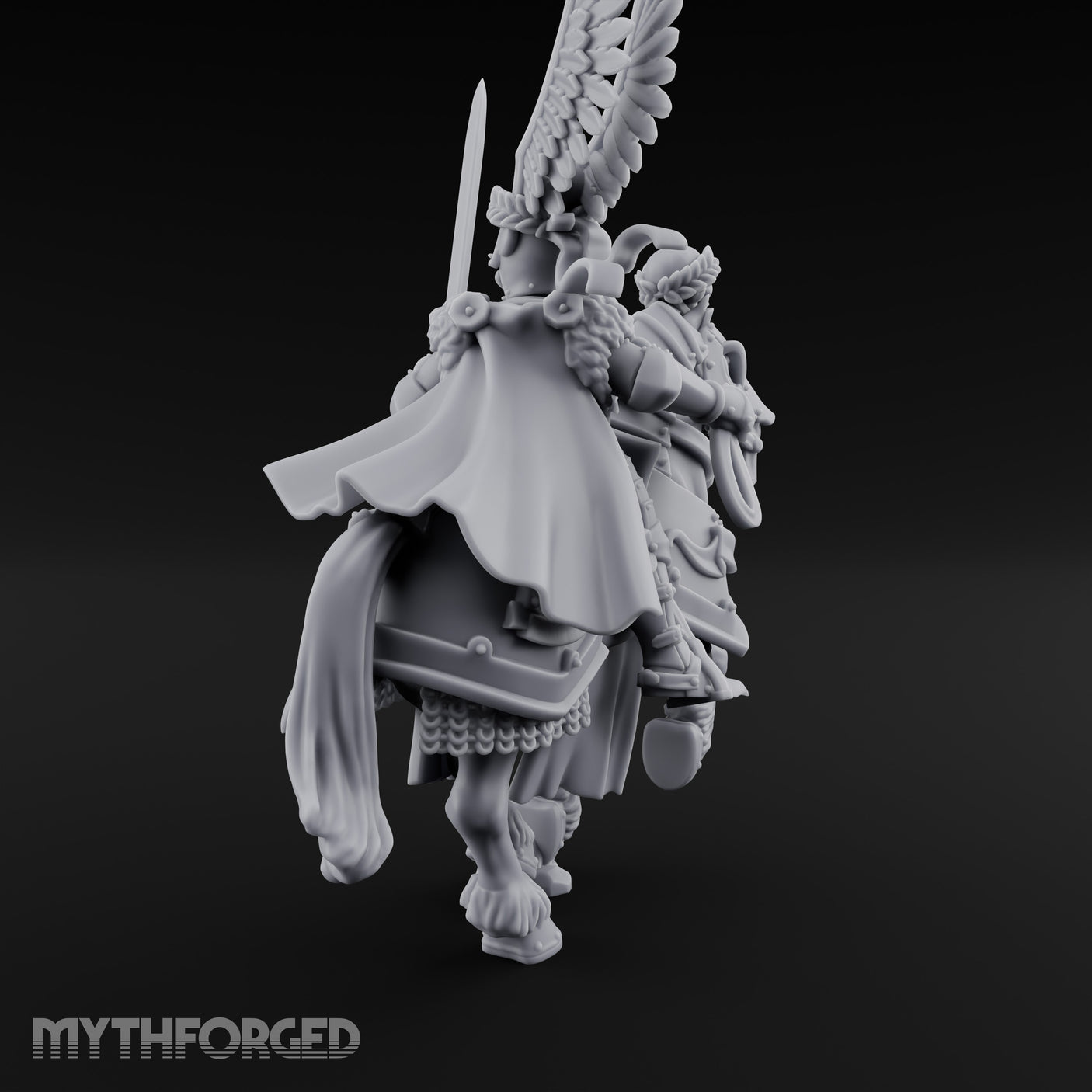 Sword Raised Winged Helm General on Horseback Miniature for Dungeons and Dragons, Pathfinder or other TTRPGs