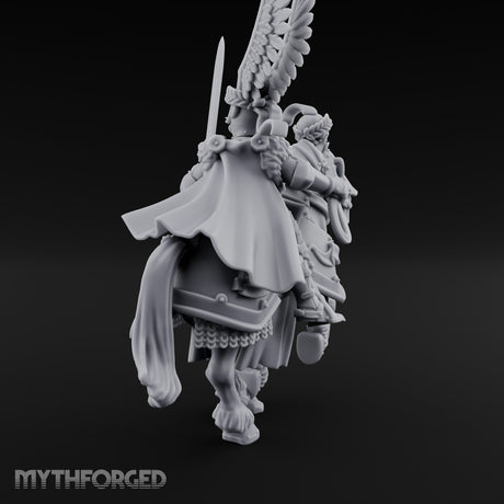 Sword Raised Winged Helm General on Horseback Miniature for Dungeons and Dragons, Pathfinder or other TTRPGs