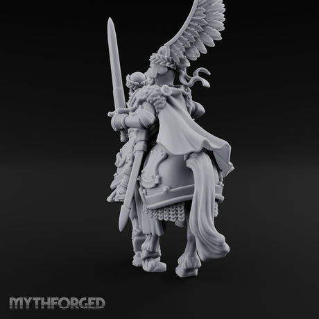 Sword Raised Winged Helm General on Horseback Miniature for Dungeons and Dragons, Pathfinder or other TTRPGs