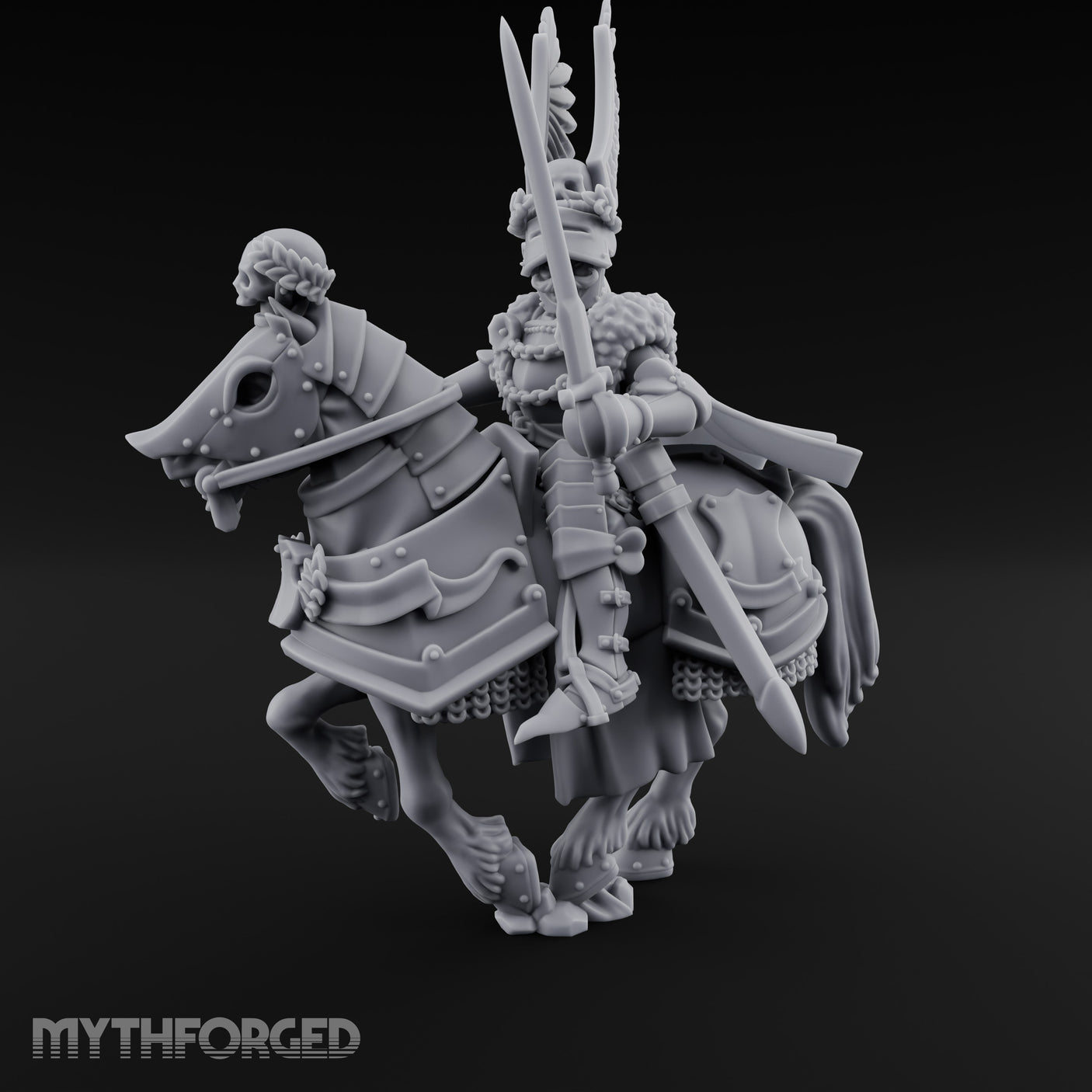 Sword Raised Winged Helm General on Horseback Miniature for Dungeons and Dragons, Pathfinder or other TTRPGs