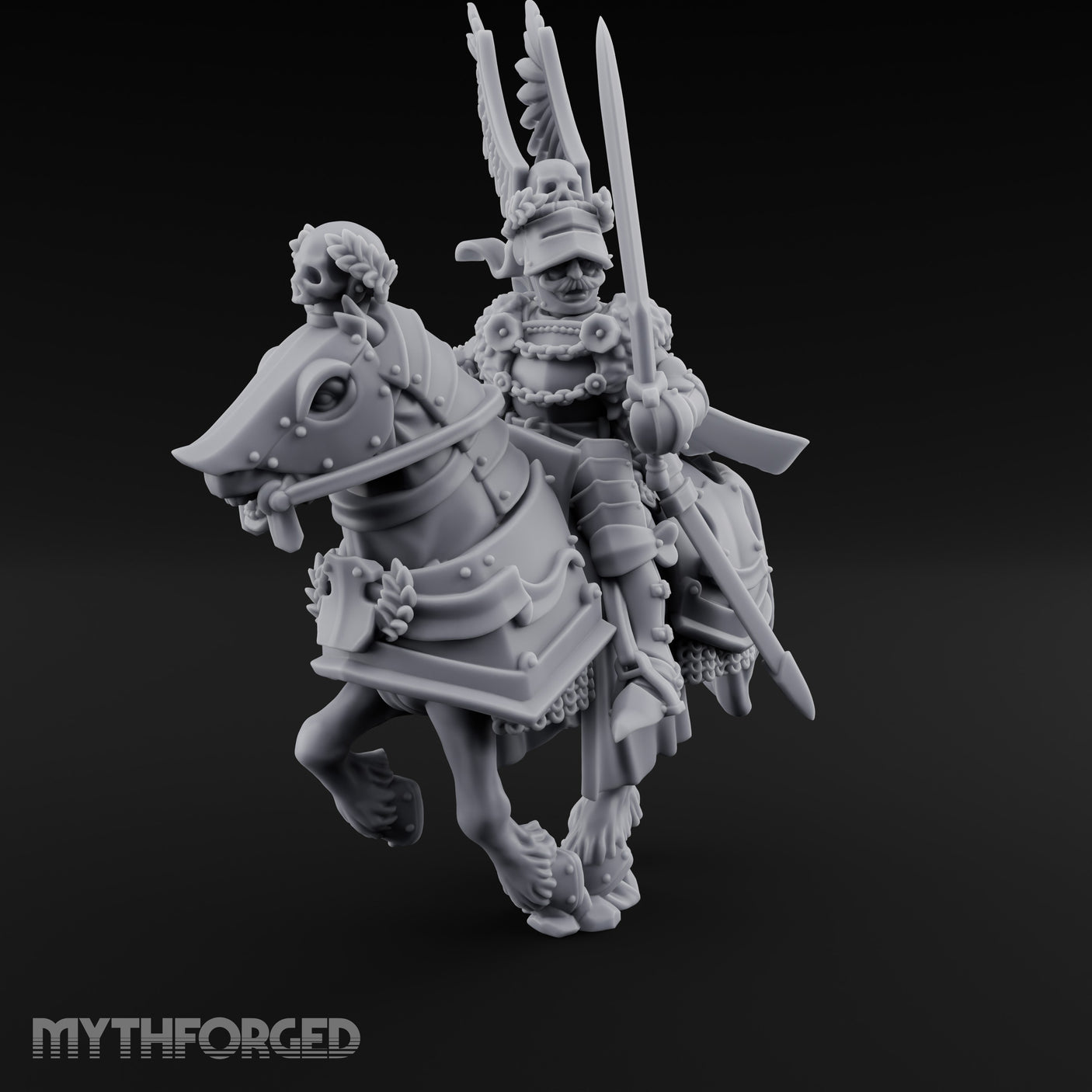 Sword Raised Winged Helm General on Horseback Miniature for Dungeons and Dragons, Pathfinder or other TTRPGs