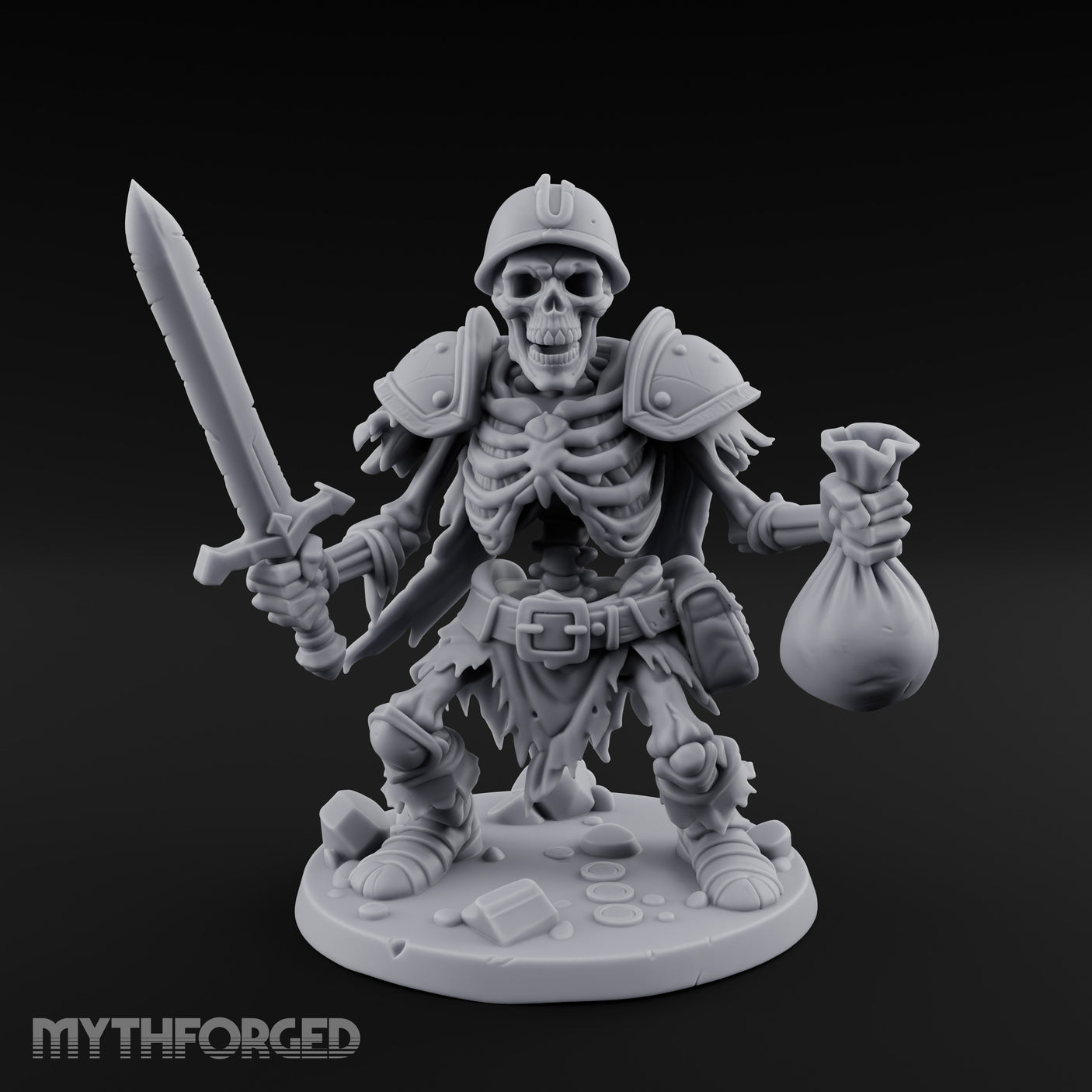 Sword Raising Loot Clutching Skeleton Guard Miniature for Dungeons and Dragons, Pathfinder or other TTRPGs