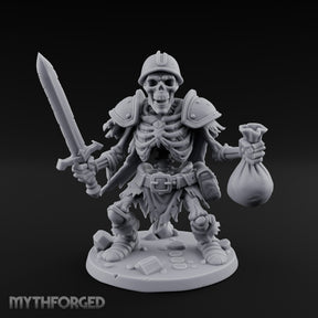 Sword Raising Loot Clutching Skeleton Guard Miniature for Dungeons and Dragons, Pathfinder or other TTRPGs