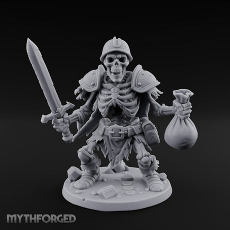 Sword Raising Loot Clutching Skeleton Guard Miniature for Dungeons and Dragons, Pathfinder or other TTRPGs
