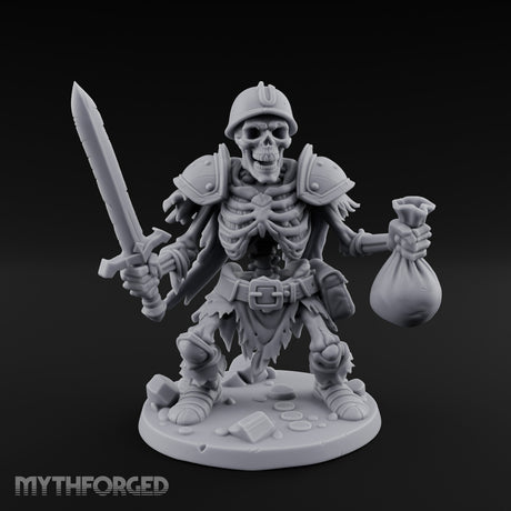 Sword Raising Loot Clutching Skeleton Guard Miniature for Dungeons and Dragons, Pathfinder or other TTRPGs
