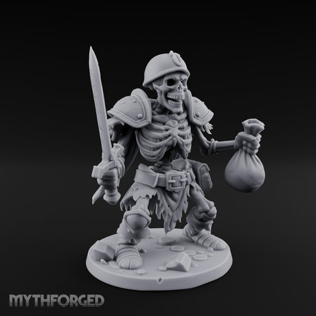 Sword Raising Loot Clutching Skeleton Guard Miniature for Dungeons and Dragons, Pathfinder or other TTRPGs