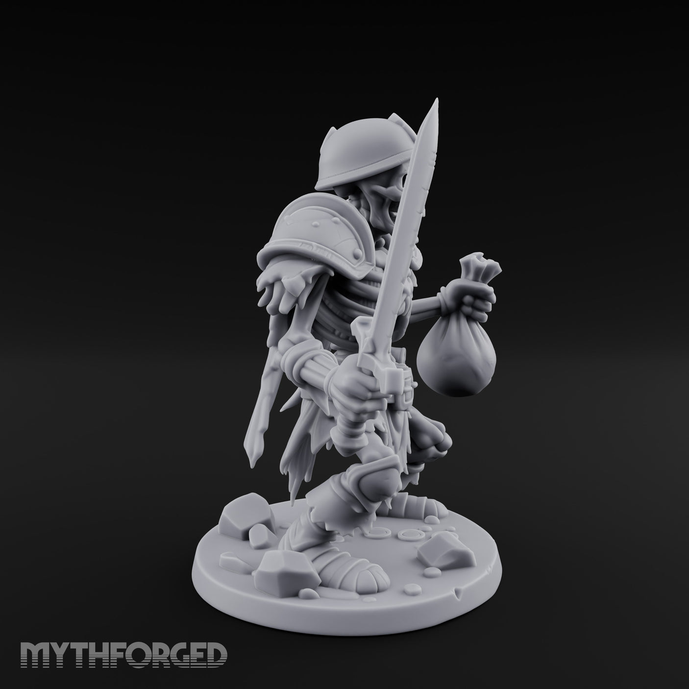 Sword Raising Loot Clutching Skeleton Guard Miniature for Dungeons and Dragons, Pathfinder or other TTRPGs