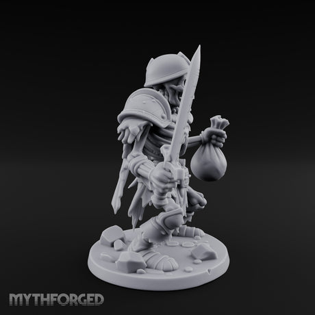 Sword Raising Loot Clutching Skeleton Guard Miniature for Dungeons and Dragons, Pathfinder or other TTRPGs
