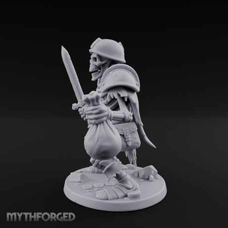 Sword Raising Loot Clutching Skeleton Guard Miniature for Dungeons and Dragons, Pathfinder or other TTRPGs