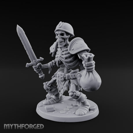 Sword Raising Loot Clutching Skeleton Guard Miniature for Dungeons and Dragons, Pathfinder or other TTRPGs