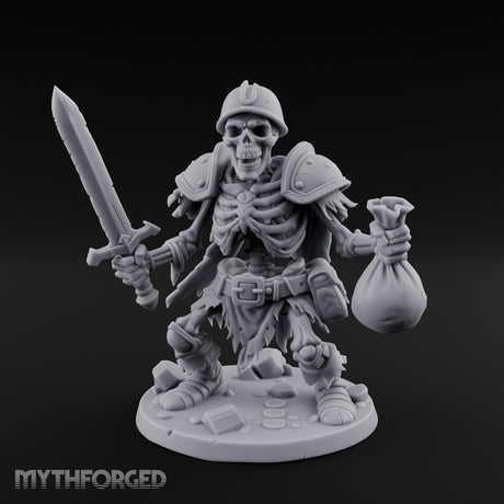 Sword Raising Loot Clutching Skeleton Guard Miniature for Dungeons and Dragons, Pathfinder or other TTRPGs