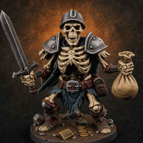Sword Raising Loot Clutching Skeleton Guard Miniature for Dungeons and Dragons, Pathfinder or other TTRPGs